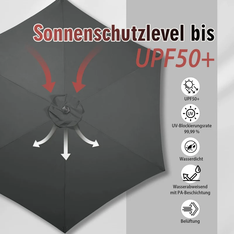 Sekey Sonnenschirm 270 cm mit Kurbel und Kippfunktion, Grau