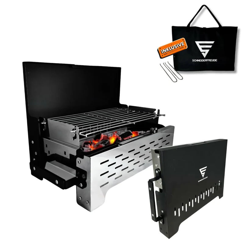 SCHNEIDERFREUDE Klappgrill 2.0 – höhenverstellbarer Holzkohlegrill