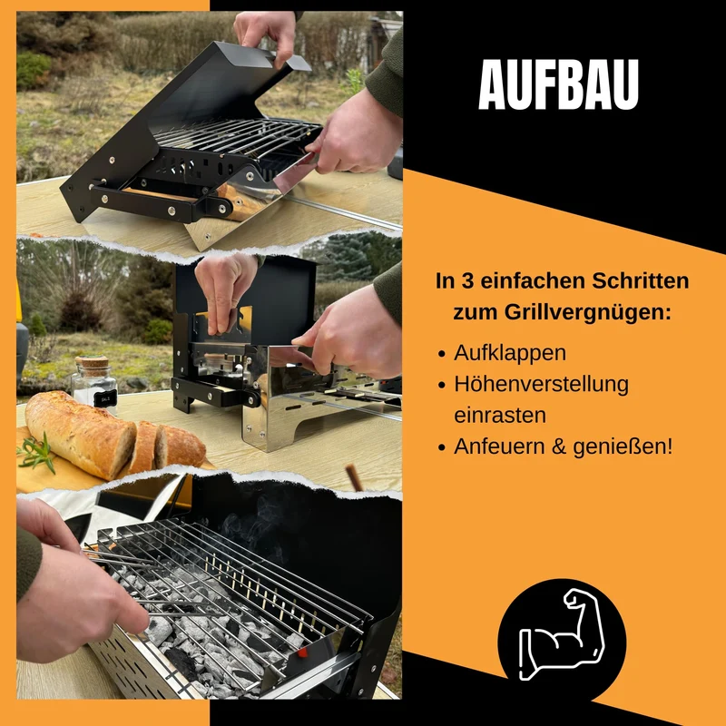 SCHNEIDERFREUDE Klappgrill 2.0 – höhenverstellbarer Holzkohlegrill