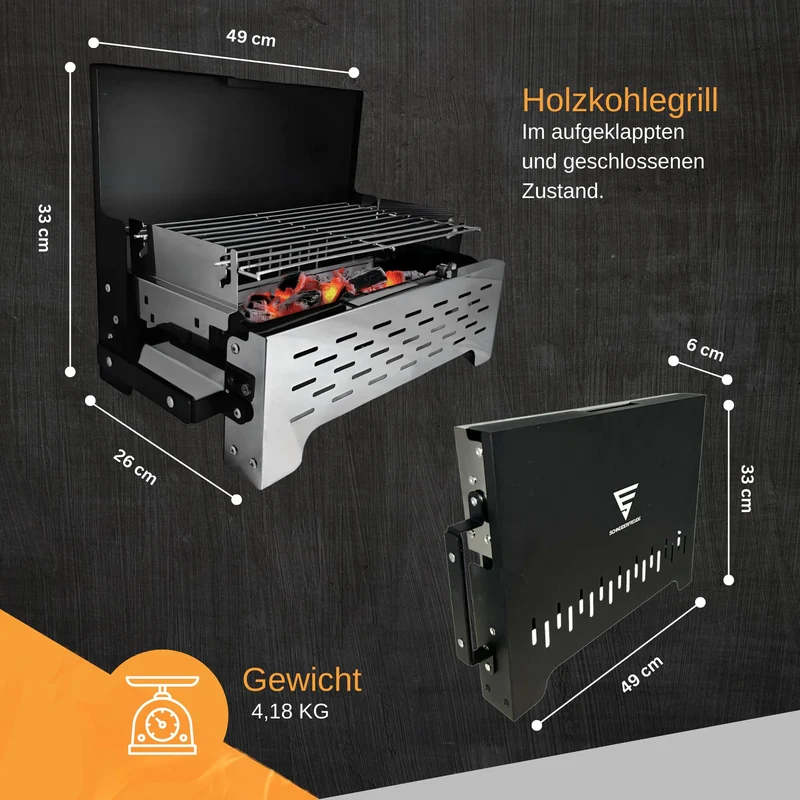 SCHNEIDERFREUDE Klappgrill 2.0 – höhenverstellbarer Holzkohlegrill
