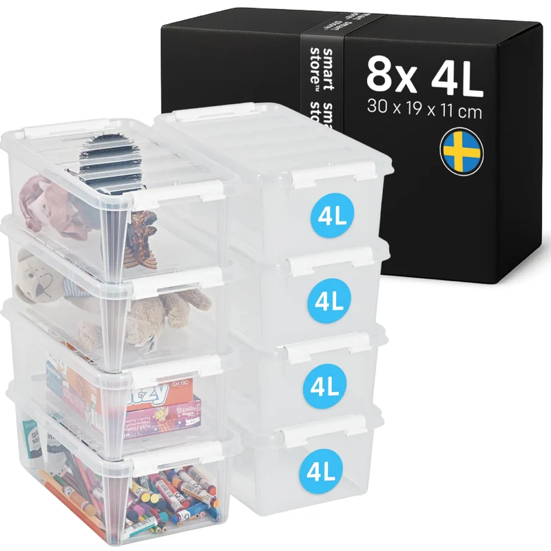 SmartStore Aufbewahrungsboxen aus Kunststoff, 4 l, 8er-Set, weiss