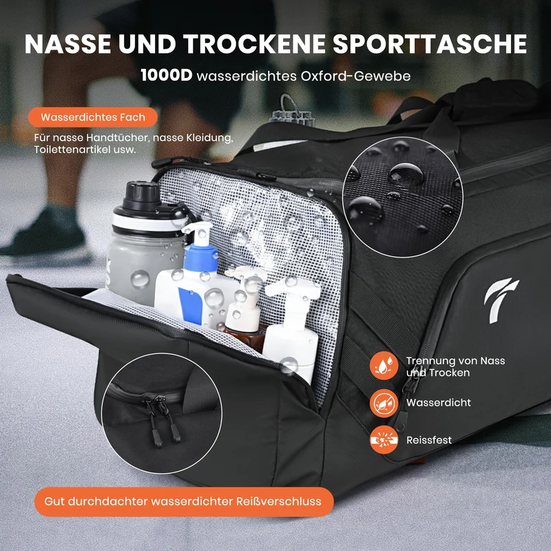 Cozor Sporttasche 58L, Reisetasche mit Schuhfach und Nassfach