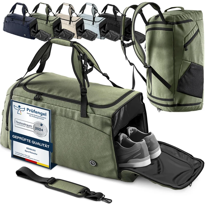 BeMaxx Sporttasche GR3 mit Rucksackfunktion, Schuhfach, 40 L, Grün