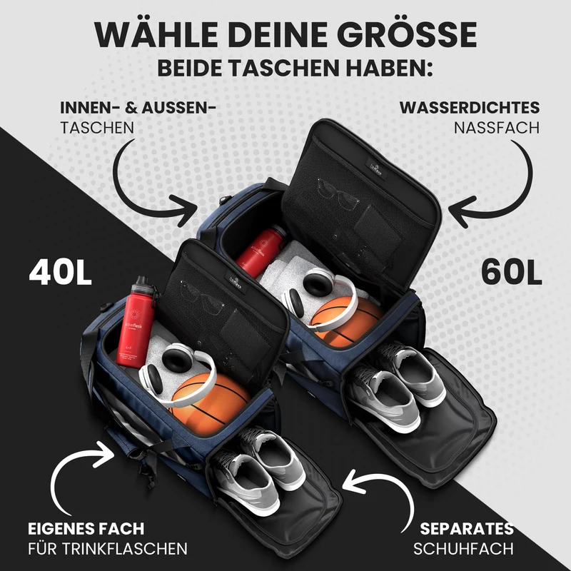 BeMaxx Sporttasche BLU60 mit Rucksackfunktion, 60 L, Blau