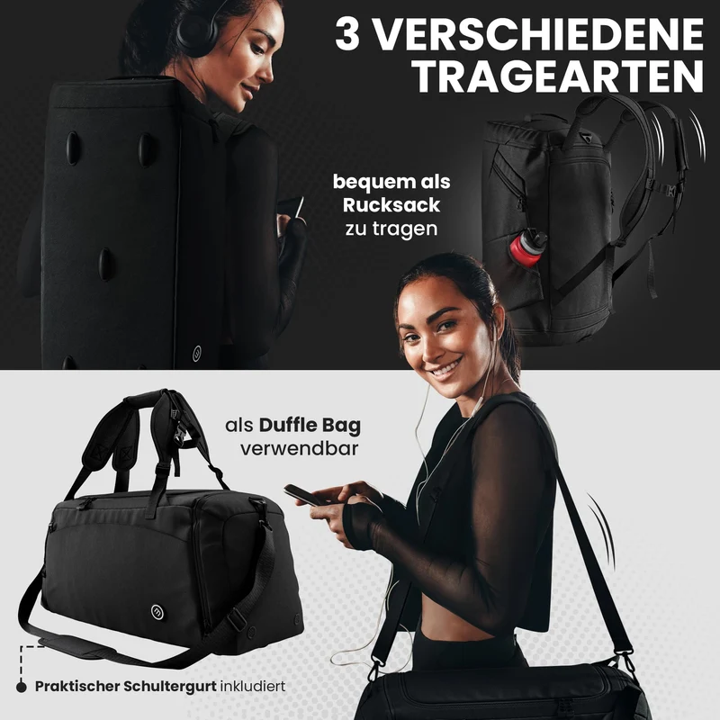 BeMaxx Sporttasche BL60 mit Rucksackfunktion, 60 L, Schwarz