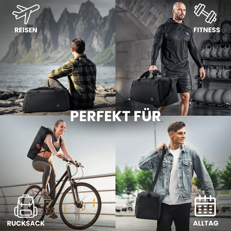 BeMaxx Sporttasche BL60 mit Rucksackfunktion, 60 L, Schwarz
