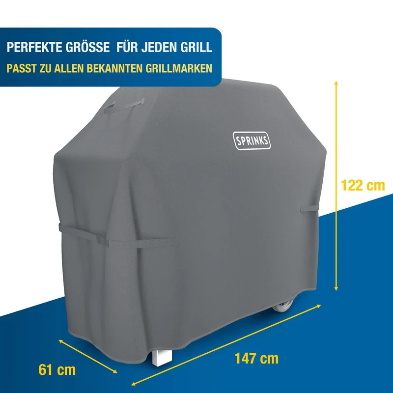 SPRINKS Grillabdeckung wetterfest, Oxford 600D, 147x61x122 cm, Grau