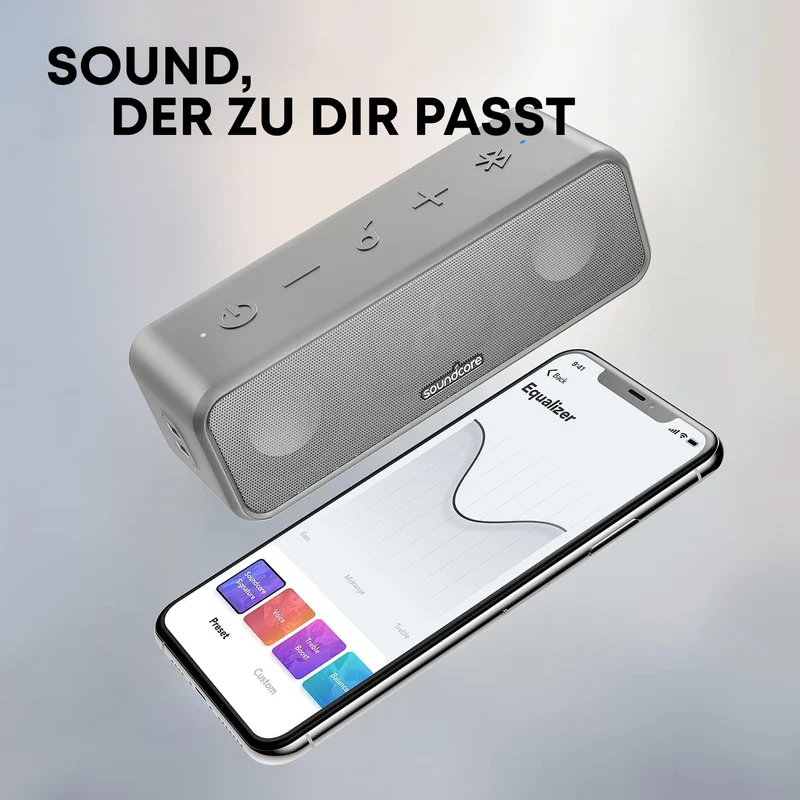 soundcore 3 Bluetooth-Lautsprecher mit Stereo-Sound und IPX7, Grau