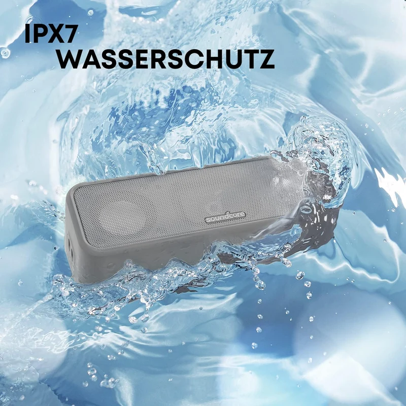 soundcore 3 Bluetooth-Lautsprecher mit Stereo-Sound und IPX7, Grau