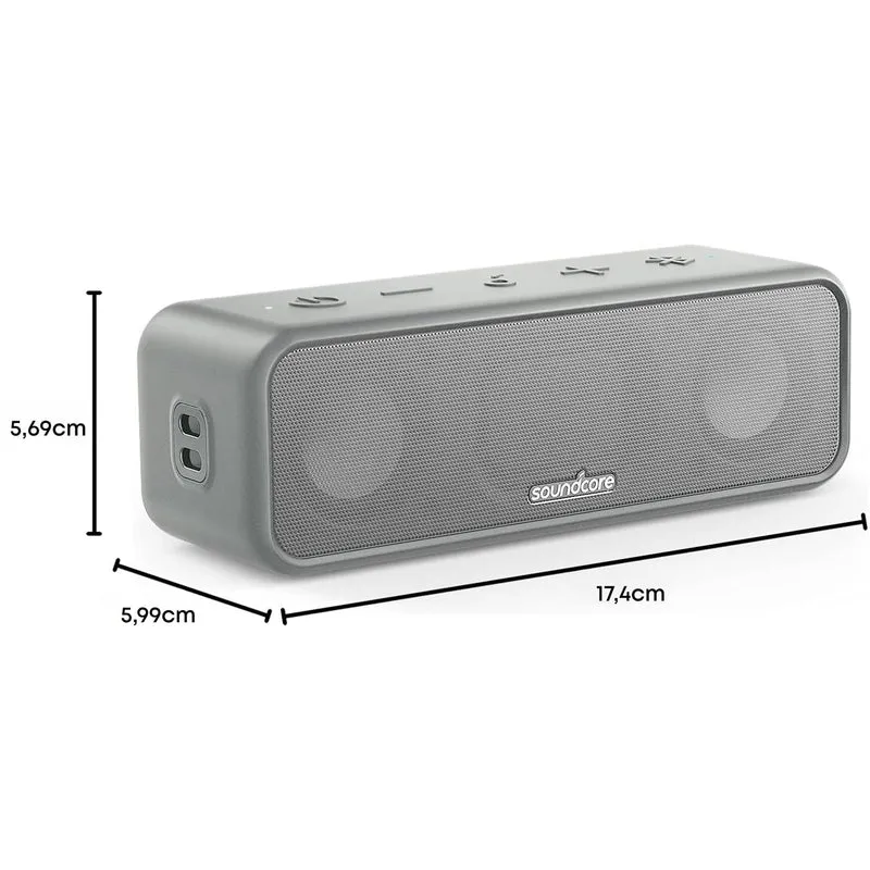 soundcore 3 Bluetooth-Lautsprecher mit Stereo-Sound und IPX7, Grau