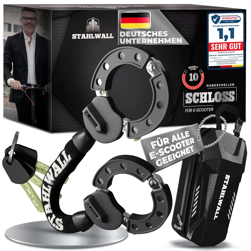 STAHLWALL E-Scooter-Schloss mit Tasche aus feuergehärtetem Stahl