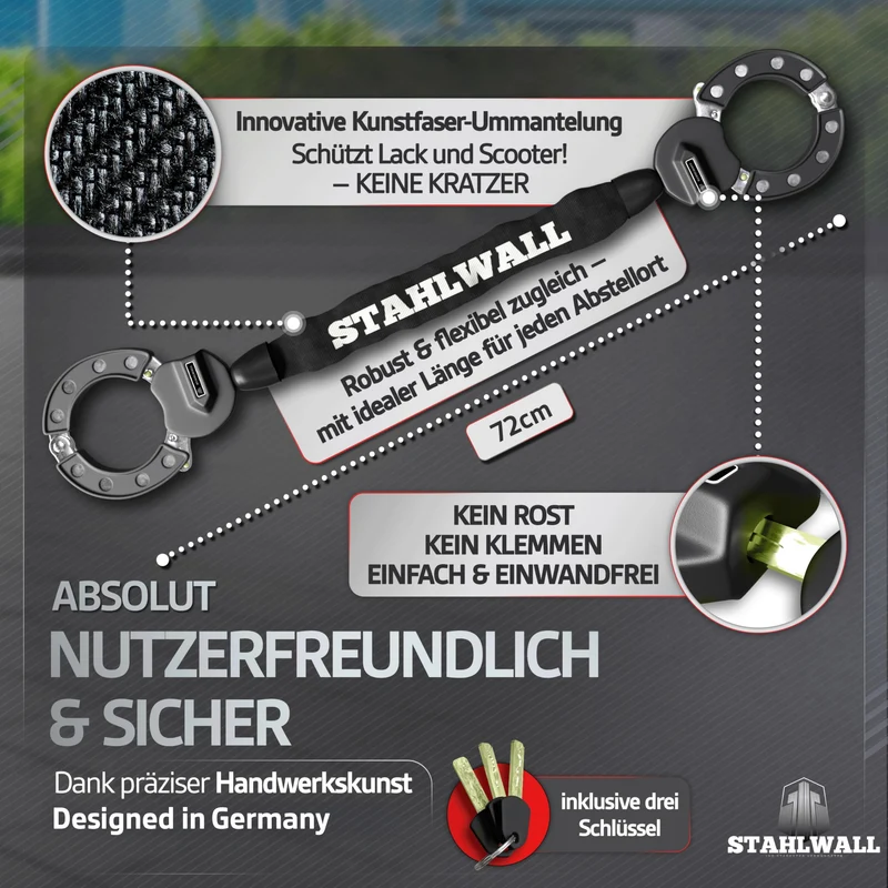 STAHLWALL E-Scooter-Schloss mit Tasche aus feuergehärtetem Stahl