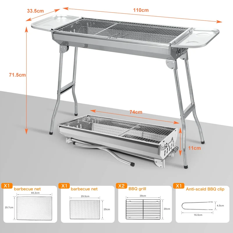Sunjas Holzkohlegrill CA-12 Edelstahl Faltgrill Campinggrill tragbar