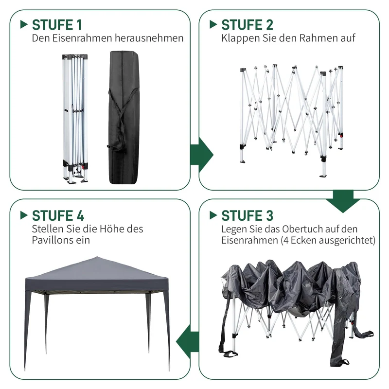TactFire Faltpavillon 3x3 m wasserdicht mit 4 Seitenteilen, grau