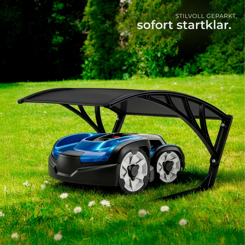 tectake Mähroboter Garage, Überdachung mit gewölbtem Dach, schwarz