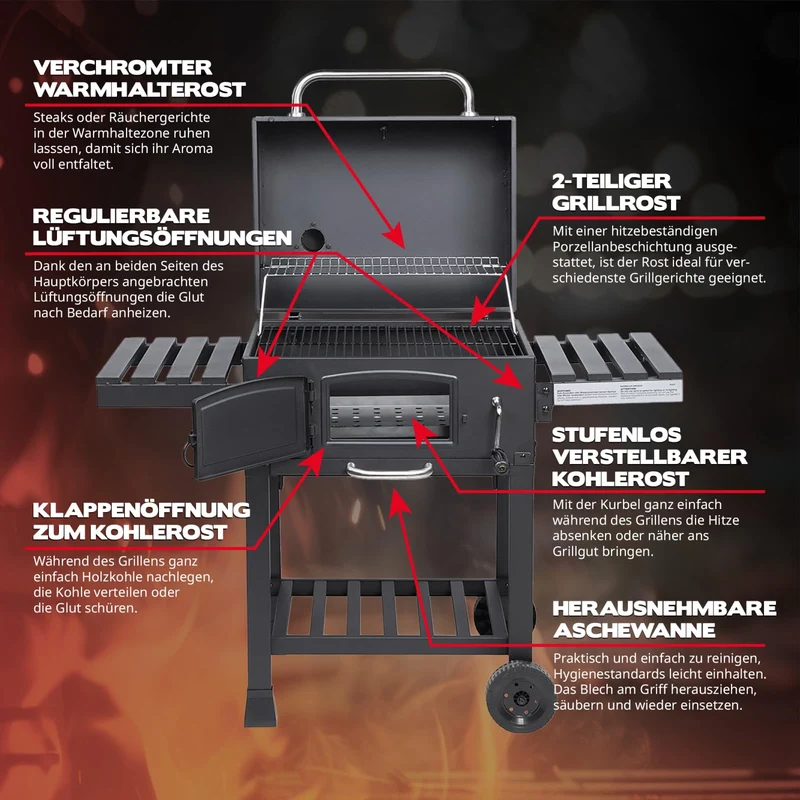 TAINO HERO XL Smoker Holzkohlegrill mit Temperaturanzeige