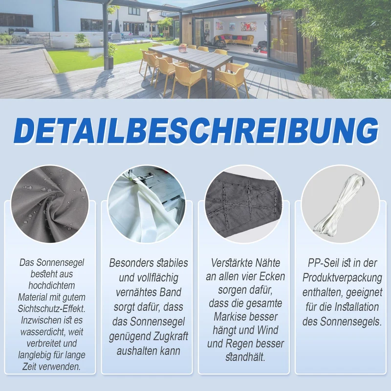 Sunnylaxx Sonnensegel 4x5 m rechteckig wasserdicht Anthrazit