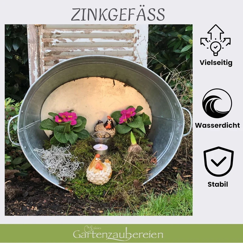 Storm's Gartenzaubereien Zinkwanne oval 40 Liter mit Griffen