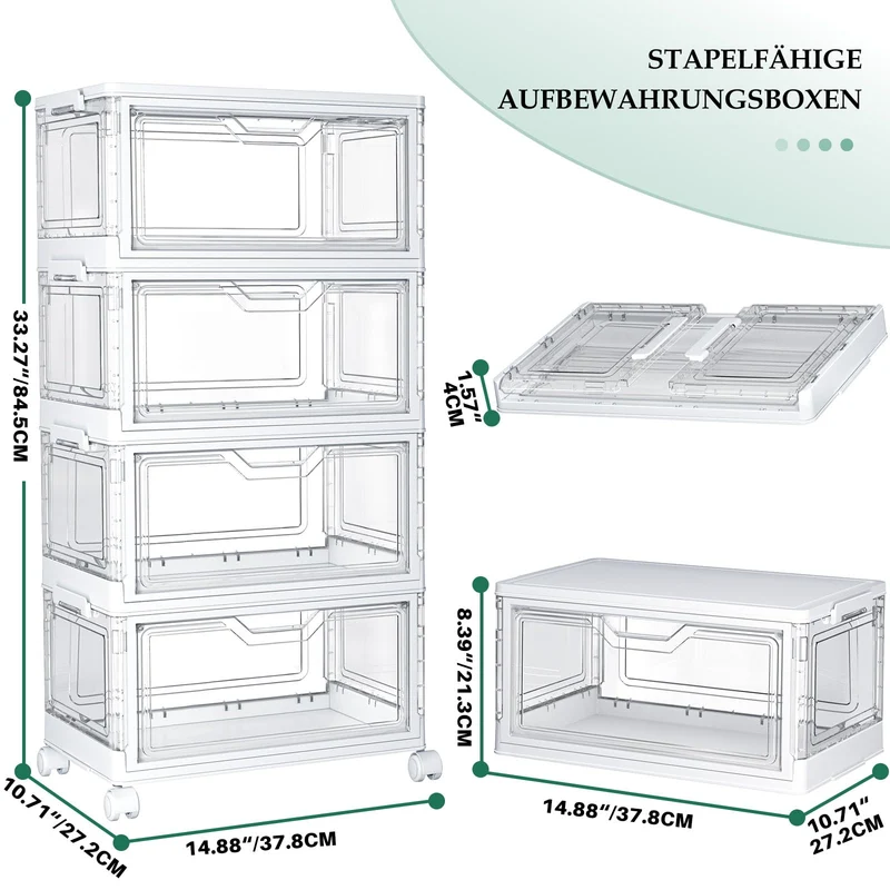 StowBin Aufbewahrungsbox mit Deckel, 4-stöckig, stapelbar, transparent