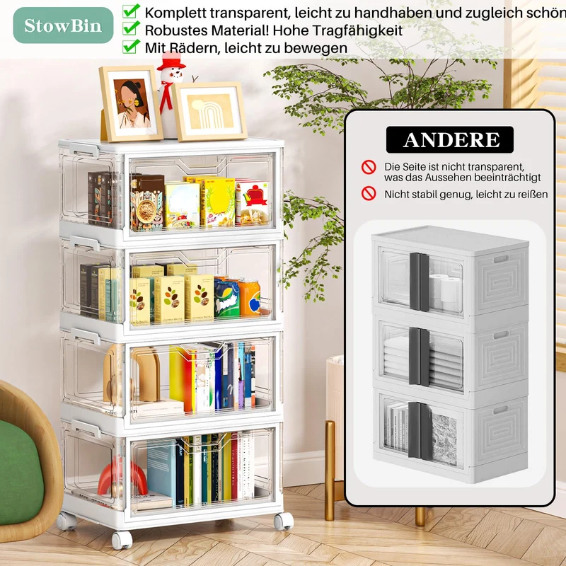 StowBin Aufbewahrungsbox mit Deckel, 4-stöckig, stapelbar, transparent