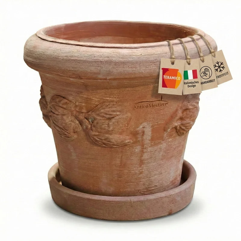 Teramico Blumentopf Terrakotta Conca Limoni mit Untersetzer 25 cm