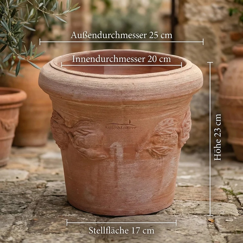 Teramico Blumentopf Terrakotta Conca Limoni mit Untersetzer 25 cm