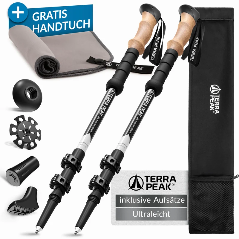 Terra Peak Wanderstöcke Teleskop Aluminium verstellbar mit Korkgriff