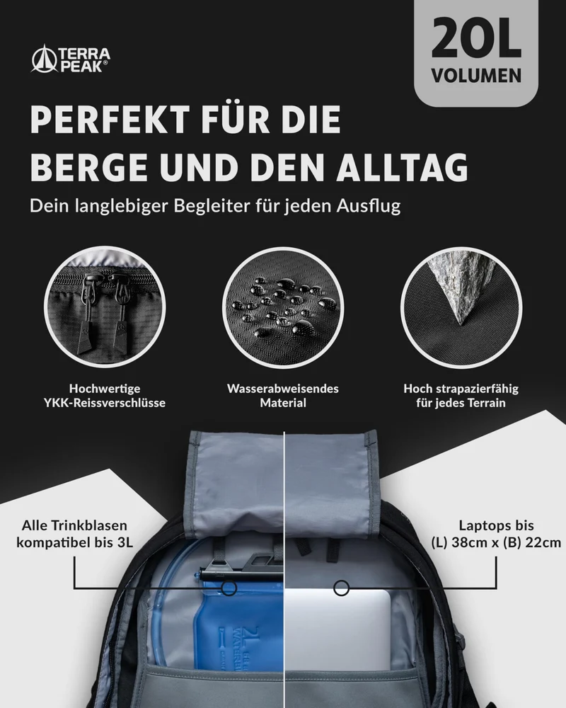 Terra Peak FLEX 20 Wanderrucksack 20L schwarz wasserabweisend