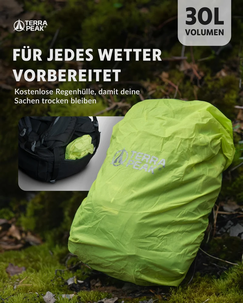 Terra Peak Flex 30 Wanderrucksack 30L mit Rückenbelüftung, schwarz