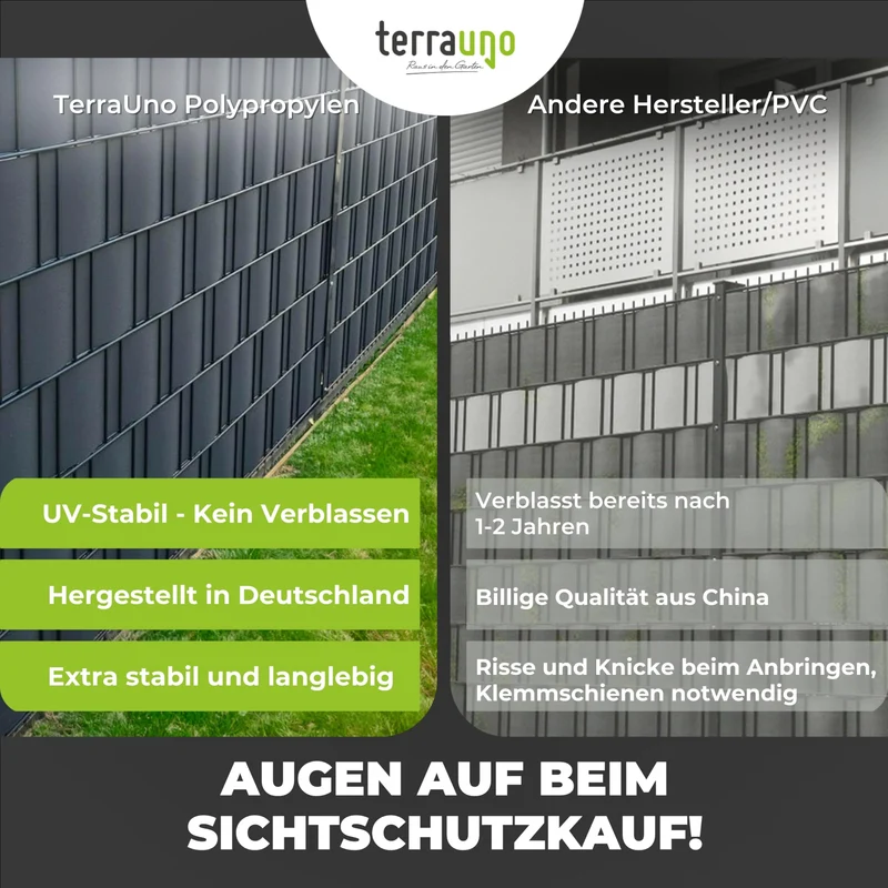 TerraUno Sichtschutzstreifen für Doppelstabmatten, Polypropylen, 26 m