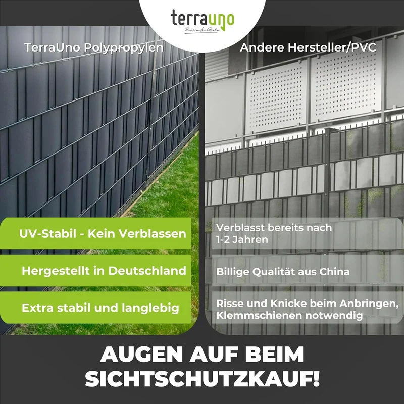 TerraUno Sichtschutzstreifen für Doppelstabmatten, Anthrazit, 10 Stück