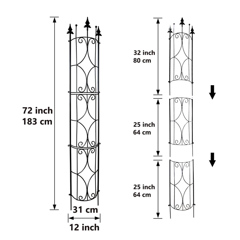Thealyn Rankgitter Metall 2er-Set, 182 x 31 cm, schwarz