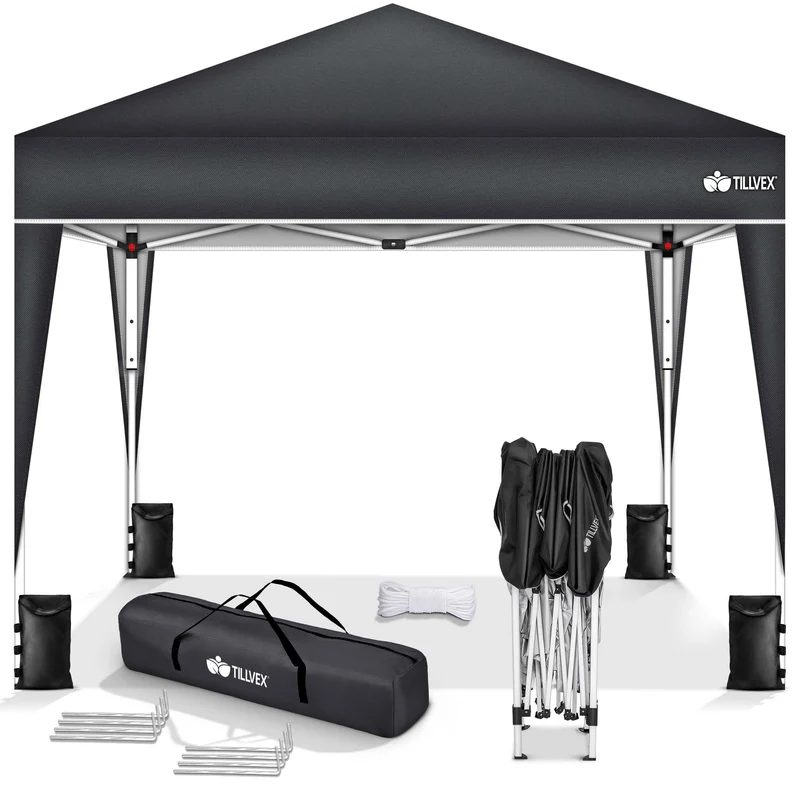 tillvex Pavillon 3x3 m wasserdicht mit 4 Sandsäcken, Anthrazit