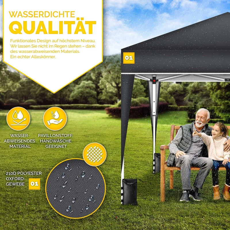 tillvex Pavillon 3x3 m wasserdicht mit 4 Sandsäcken, Anthrazit
