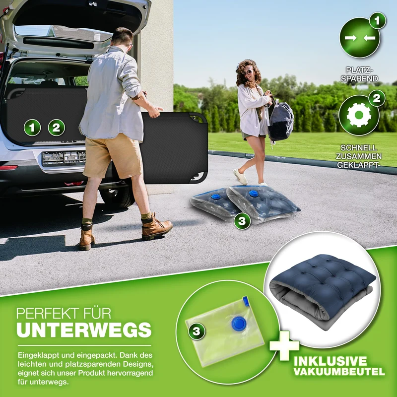 tillvex Campingbett klappbar mit Nackenkissen und Seitentasche