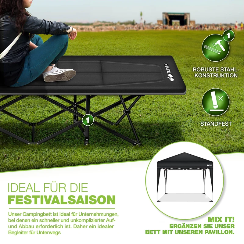 tillvex Campingbett klappbar, Feldbett mit Tragetasche bis 200 kg