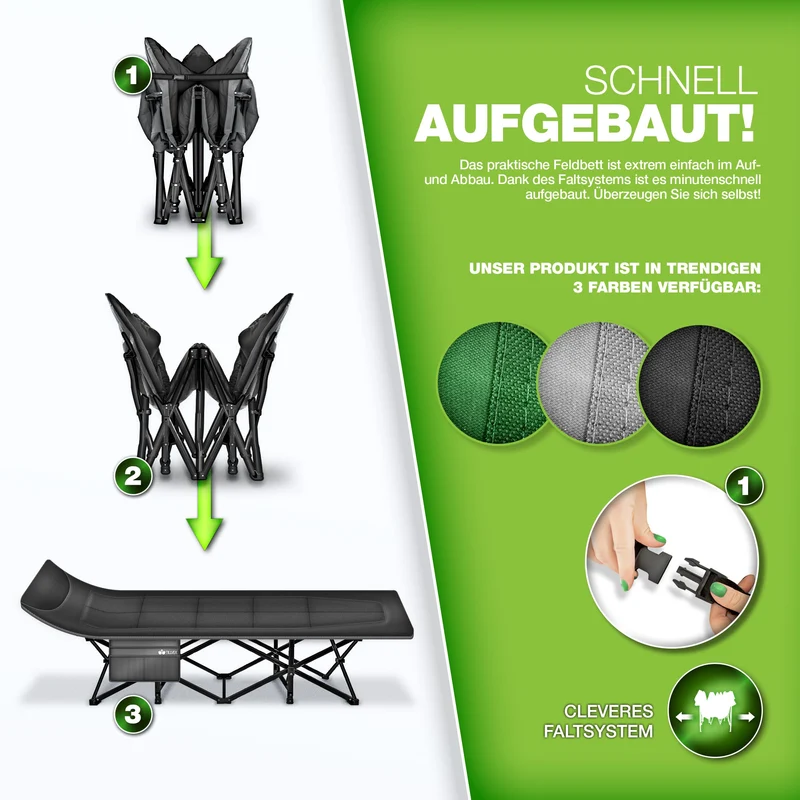 tillvex Campingbett klappbar, Feldbett mit Tragetasche bis 200 kg