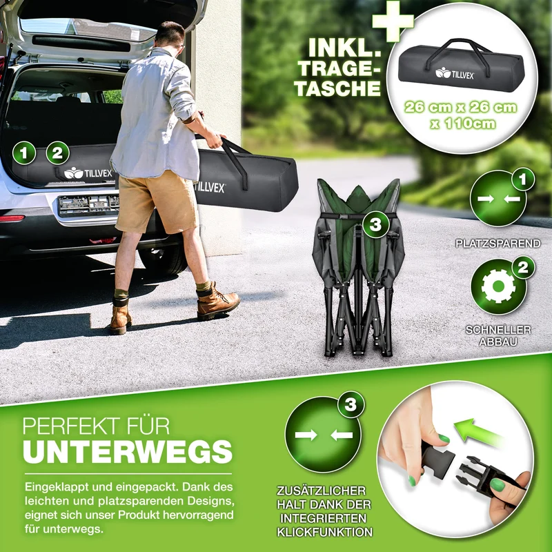 tillvex Campingbett klappbar, Feldbett bis 280 kg mit Tragetasche