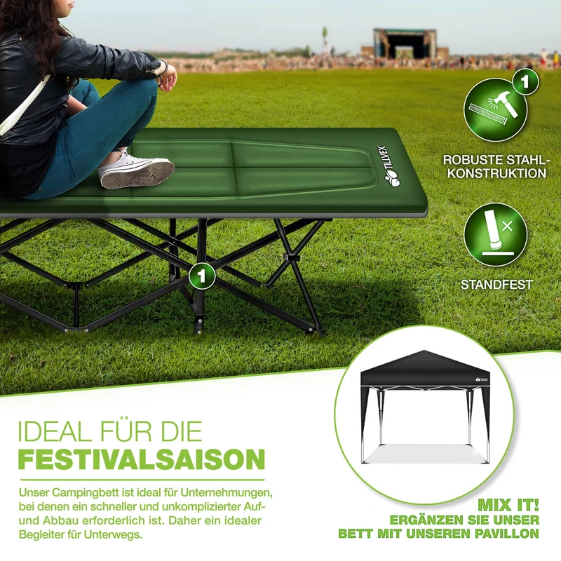 tillvex Campingbett klappbar, Feldbett bis 280 kg mit Tragetasche