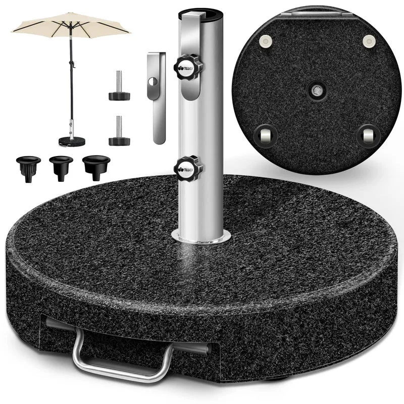 tillvex Granit Sonnenschirmständer mit Rollen, Edelstahlrohr, 27 kg