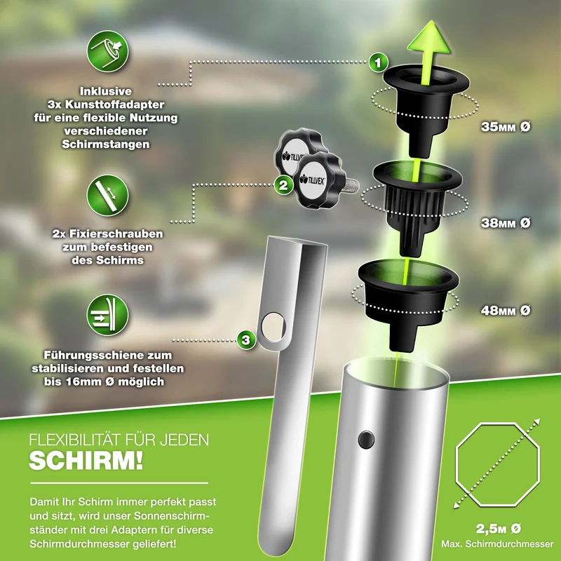 tillvex Granit Sonnenschirmständer mit Rollen, Edelstahlrohr, 27 kg