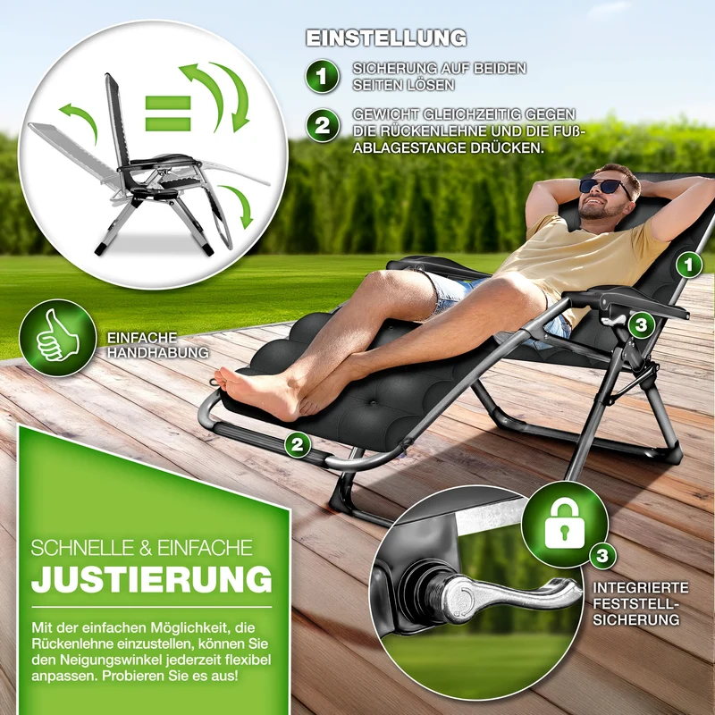 tillvex Liegestuhl klappbar, Sonnenliege bis 200 kg, Anthrazit