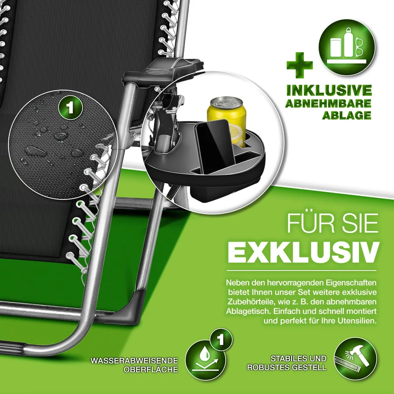 tillvex Liegestuhl klappbar, Sonnenliege bis 200 kg, Anthrazit