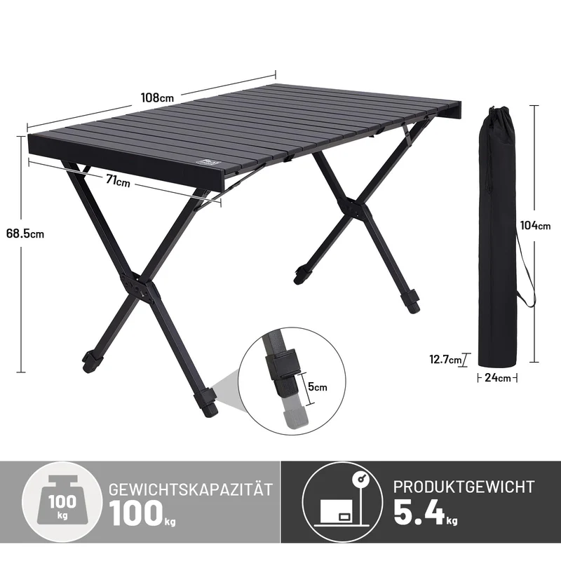 TIMBER RIDGE Campingtisch klappbar höhenverstellbar Aluminium schwarz