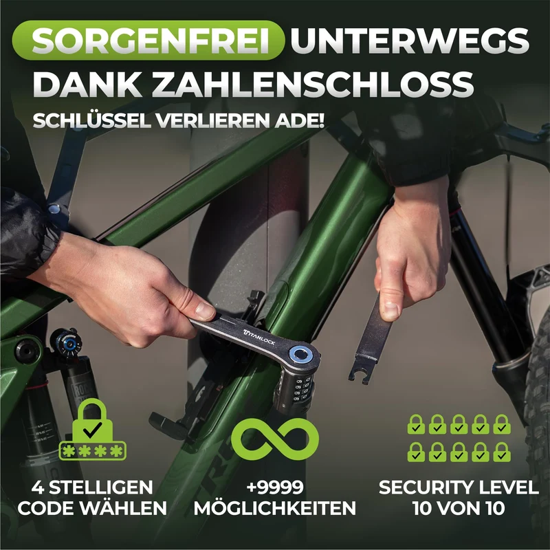 TITANLOCK Faltschloss Fahrradschloss mit Zahlenschloss und Halterung