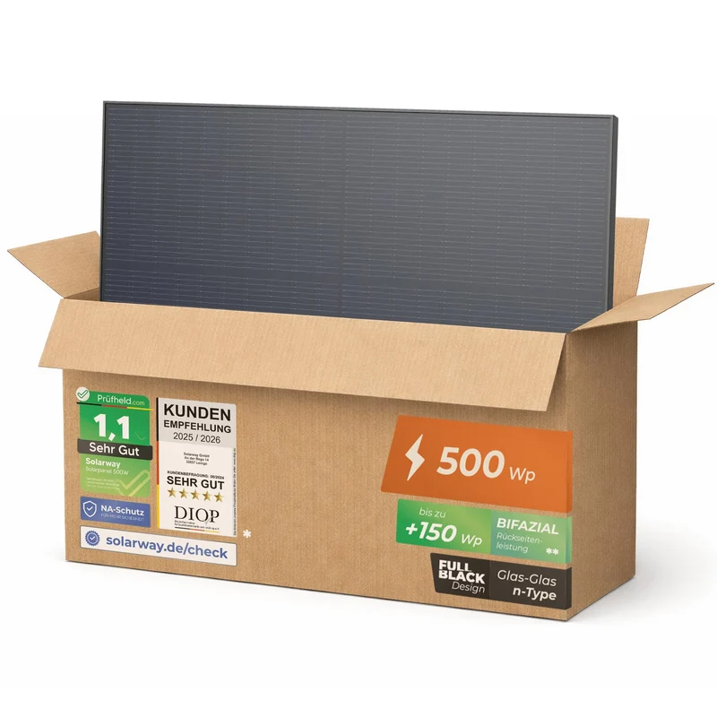 Solarway Solarpanel 500W Full Black bifazial Glas/Glas n-type