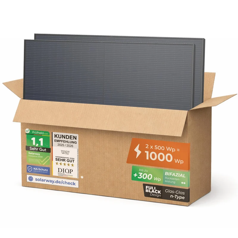 Solarway 500W Solarpanel Full Black bifazial Glas/Glas PV-Modul