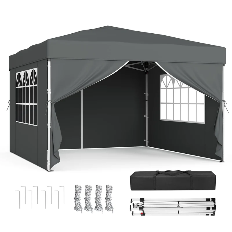 SONGMICS Faltpavillon 3 x 3 m mit Seitenwänden, dunkelgrau