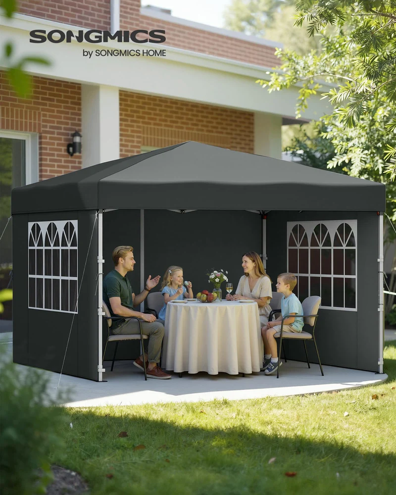 SONGMICS Faltpavillon 3 x 3 m mit Seitenwänden, dunkelgrau