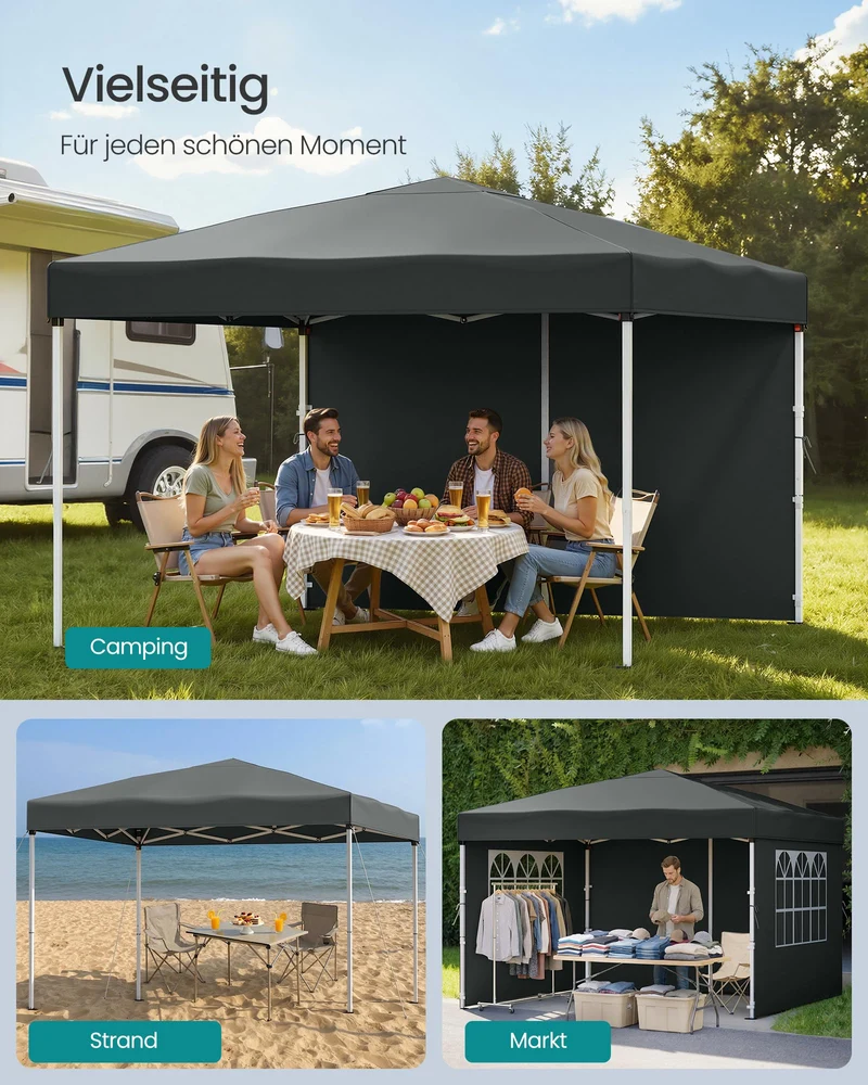 SONGMICS Faltpavillon 3 x 3 m mit Seitenwänden, dunkelgrau